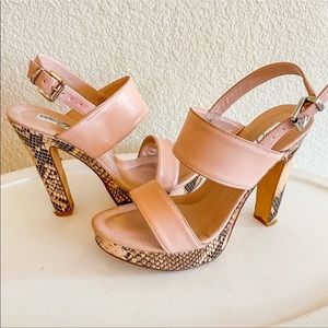Halogen Beige Leather Snake Strappy Heel Sandal Heels